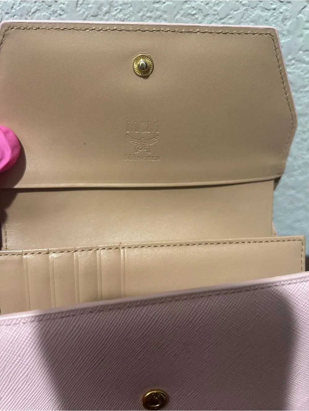 MCM Pink Leather Bow Trifold Wallet